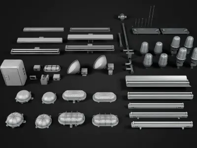 Old Industrial Lamps Pack Low-poly 3D model