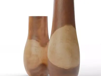 Pure Wood Hand-Carved Floor Vase Set - Mango Wood Low-poly 3D model