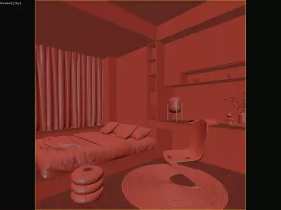 Light Wood Compact Bedroom-Study 3D Model 3D model