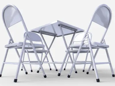 Square Folding Table With Folding Chair Low-poly 3D model