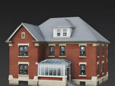 Sturdy Chicago-Style Brick Bungalow 3D Model Low-poly 3D model