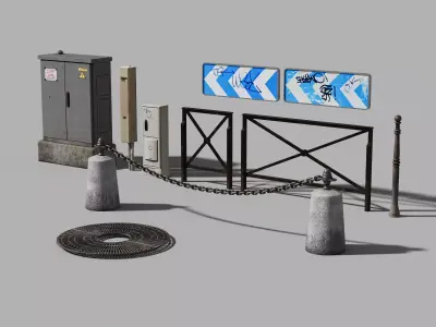 Parisian Urban Street Props Pack Low-poly 3D model