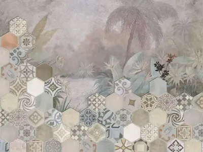 Tropical Hex Tile Oasis Wallpaper Texture  Texture