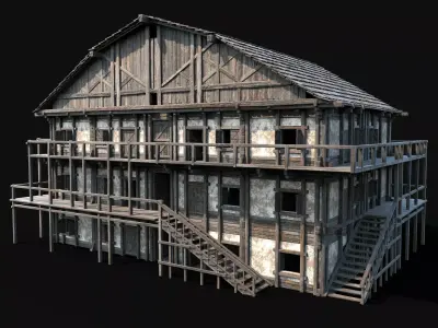 TAVERN INN ENTERABLE MEDIEVAL HOUSE HUT FARM COTTAGE WOODEN AAA Low-poly 3D model