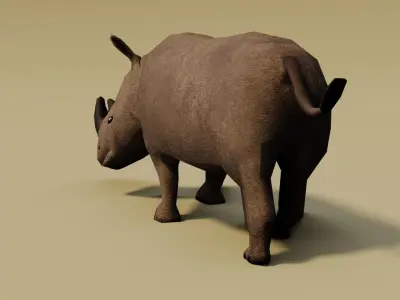 Low Poly Rhinoceros Rigged 3D model Low-poly 3D model
