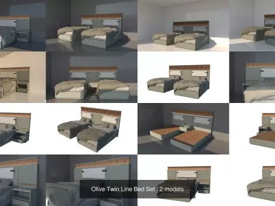 Olive Twin Line Bed Set 3D Model Pack
