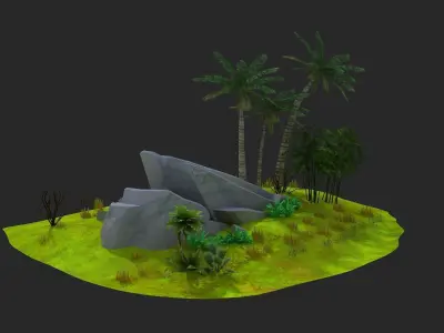 Tree Bridge gravel  stone pile stone mushroom grass  3D model