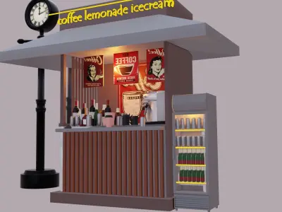 Coffee Station with Clock and Snow Low-poly 3D model