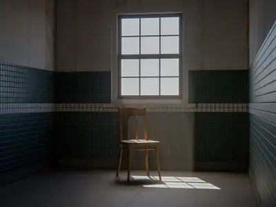 Chair in Empty Tiled Interior 3D model