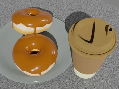 Chocolate Doughnut and Coffee Cup  Free low-poly 3D model