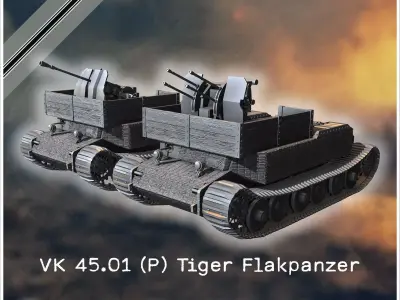 VK 4501 P Tiger Flakpanzer prototype Flak 37mm  20mm Quadra incl 3D print model