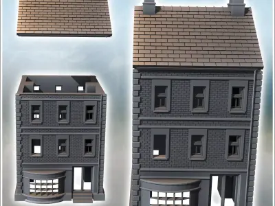Two-story house with chimney and front porch intact version 15 - 3D print model