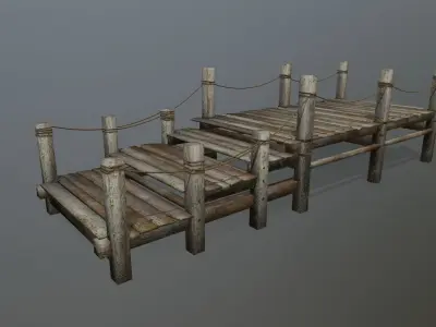 Wooden Pier Set Low-poly 3D model