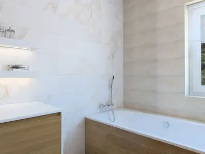 Cozy bathroom with light tiles 3D model
