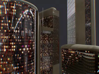 Low Poly Futuristic Sci-fi Skyscraper City Block Low-poly 3D model