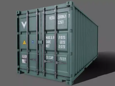PBR 20 ft Shipping Cargo Container Version 2 - Green Light Low-poly 3D model