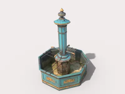 Blue Metal Public Fountain 3D model