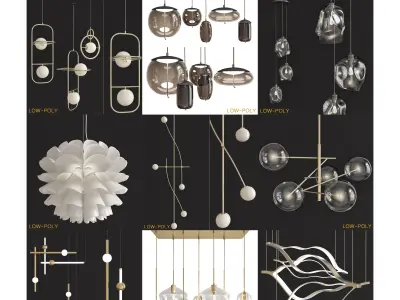 Chandelier collection 3d model pendant light with flower Low-poly 3D model