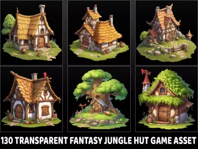 130 Transparent Fantasy Jungle Hut Game Asset Texture
