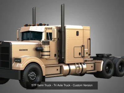 57P Semi Trucks - Heavy Haul Tri-Axle Trucks  2 in 1 3D Model Pack
