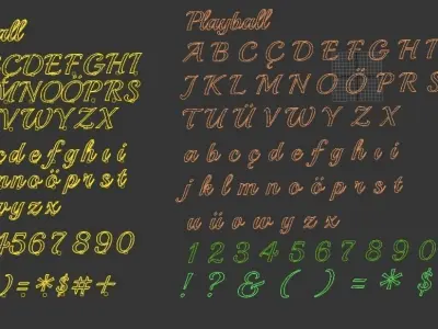 Alphabets and symbols in writing fonts 3D model