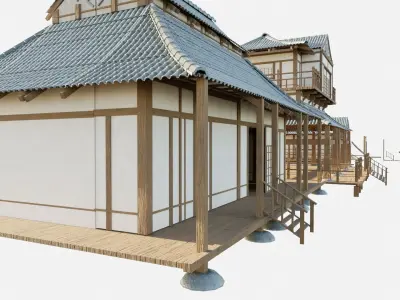 japanese modular buildings with 4k textures  Low-poly 3D model