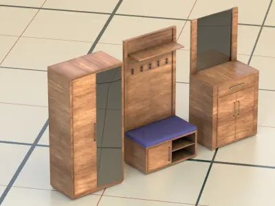 Hallway 3D model PBR wooden cabinet 3D model