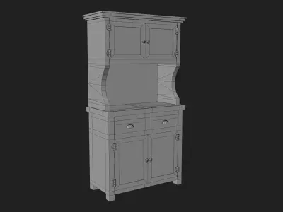 Wooden Kitchen Cabinet with Glass Doors Low-poly 3D model