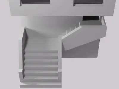 Building with staircase - narrow width Low-poly 3D model