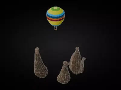 Low Poly Fairy Chimneys and Balloon Peri Bacasi - Turkey Low-poly 3D model