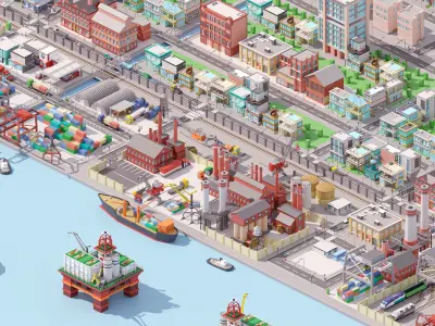 Industrial City Low-poly 3D model