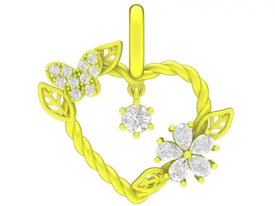 Floral Heart Gemstone Pendant 6933 3D print model
