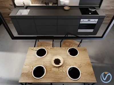 SMART-KITCHEN modern kitchen with walls and wooden floors 3D model