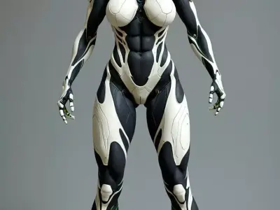 Futuristic Female Cyborg Sleek Black Armor Glowing 3D lowpoly Low-poly 3D model