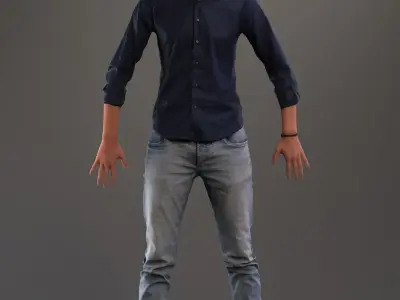Rigged 3D boy with realistic hair in casual clothing Low-poly 3D model