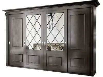 Wardrobe low poly 3d model with glass doors Low-poly 3D model