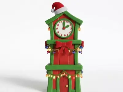 Cartoon Christmas Wood Clock Tower 3D Model Low-poly 3D model