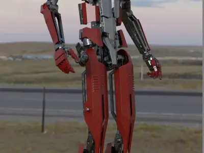 Fully rigged animated red robot 3D model