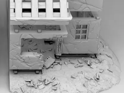 A ruined house with a leaky roof 3D print model
