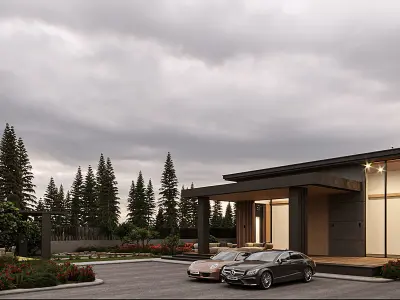 Ourdoor Villa Exterior Scene Low-poly 3D model