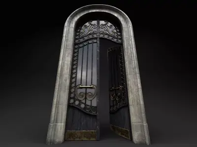 Double entrance door    building classic with glass     animated Low-poly 3D model