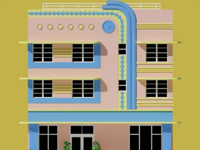 Low Poly Art Deco Buildings set 2 Low-poly 3D model