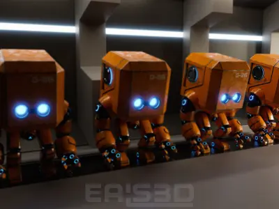 Cute Space Robot Rigged G-26 Yellow 3D model