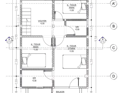 Simple 2 Storey House Model 6x10m  Skp Lumion DWG 3D model
