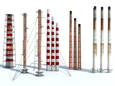 Chemical Plant Chimney Pack Low-poly 3D model