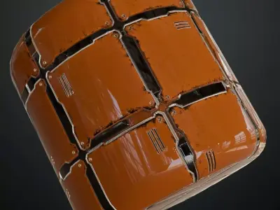 Orange Metal Plate Sci-Fi PBR Seamless Texture