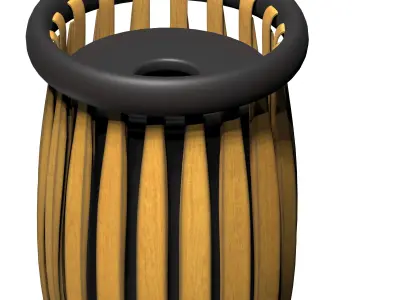 Circular cage type wooden trash can Low-poly 3D model