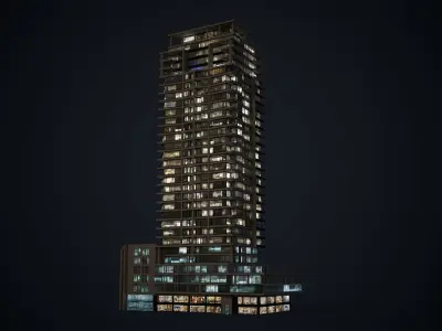Apartment Building Day and Night Low-poly 3D model