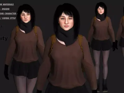 AAA 3D REALISTIC YOUNG GIRL CHARACTER - SCHOOL CASUAL OUTFIT Low-poly 3D model