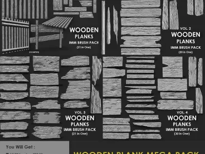 WOODEN PLANK MEGA PACK 4 IN ONE  92 BRUSHES 3D model